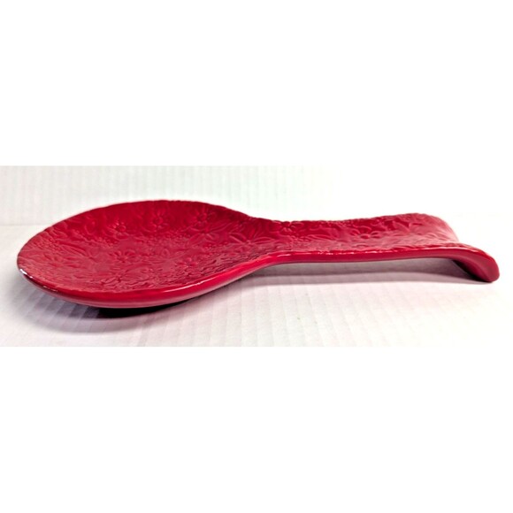 Holiday Red Floral Kitchen Spoon Rest Utensil Holder Ceramic 9.5-In Gift NEW - Picture 5 of 6